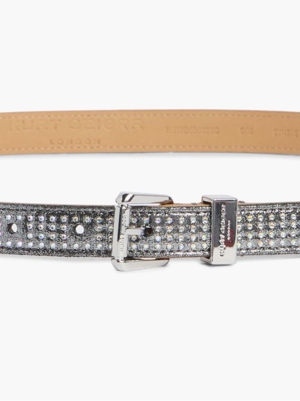 Kurt Geiger Crystal-Embellished Silver Belt